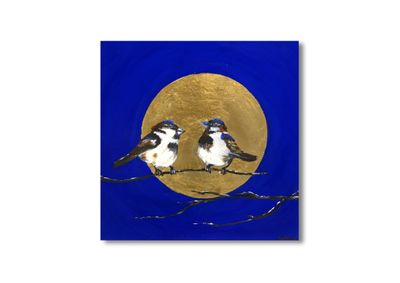 Two Sparrows at Sunset – A Painting by Chupakhina Larissa (Culari)