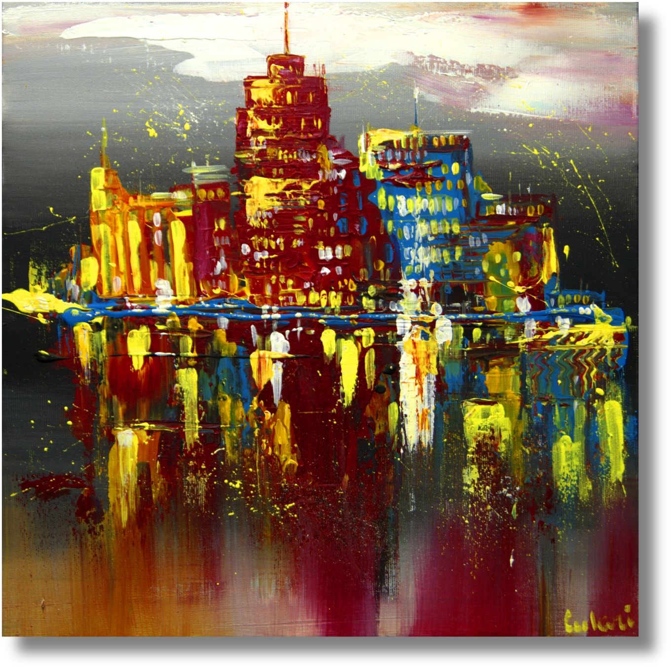 Abstract City Island – Acrylic Painting on Canvas 40 x 40 cm | Original Unique Piece by Larissa Chupakhina
