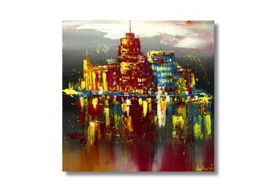 Abstract City Island – Acrylic Painting on Canvas 40 x 40 cm | Original Unique Piece by Larissa Chupakhina