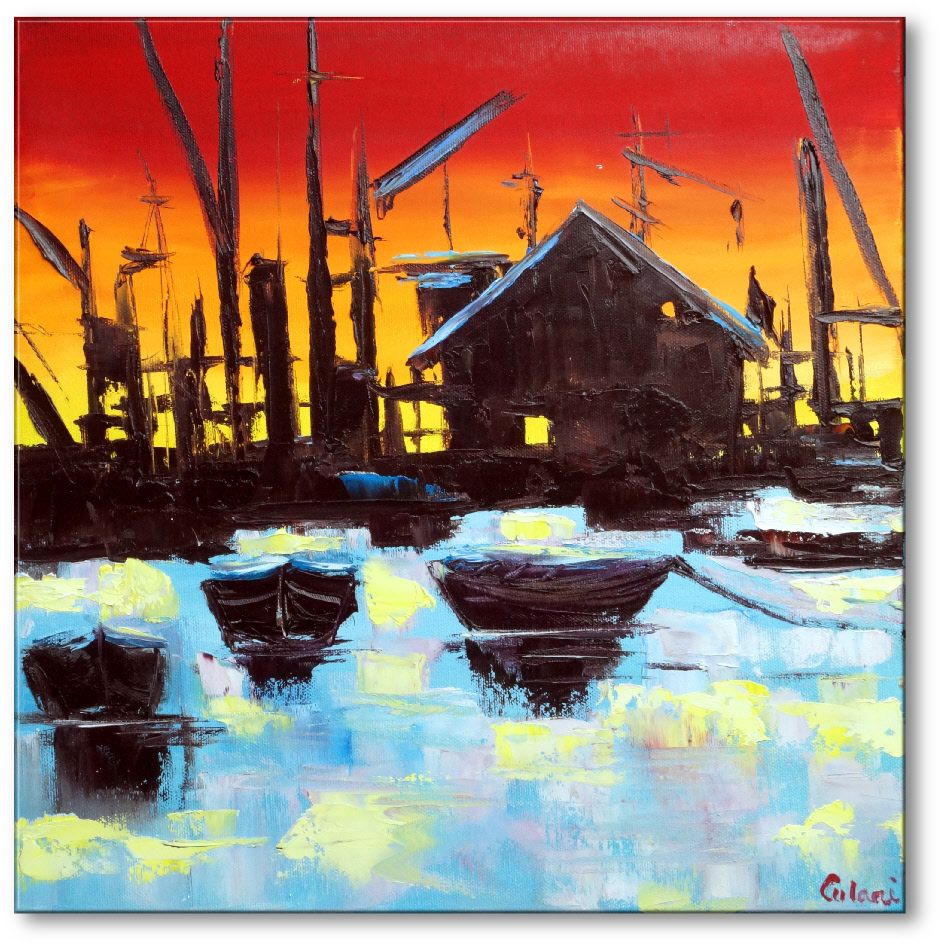 Im Hafen – Impressionistisches Ölgemälde auf Leinwand | 40 x 40 cm | Original Unikat von Larissa Chupakhina