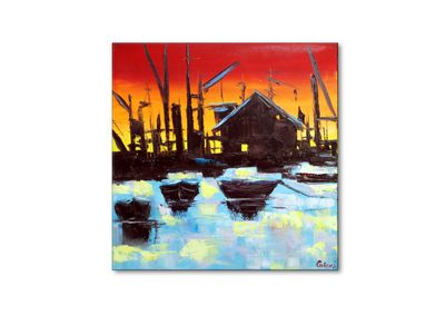 In the Harbor – Impressionist Oil Painting on Canvas | 40 x 40 cm | Original One-of-a-Kind by Larissa Chupakhina