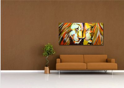 “Two Lions” | Original Acrylic Painting | Hand-Painted Unique Artwork by Larissa Chupakhina