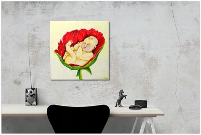 &quot;Baby&quot; | Original Acrylic Painting with Flowers | Hand-Painted Unique Piece by Larissa Chupakhina