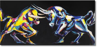 &quot;Power and Confrontation&quot; – Spontaneous Realistic Depiction of Two Bulls in Motion