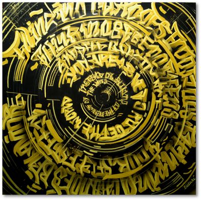 “Golden Spiral Voices” – Contemporary Acrylic Painting with Calligraphic Spiral Composition