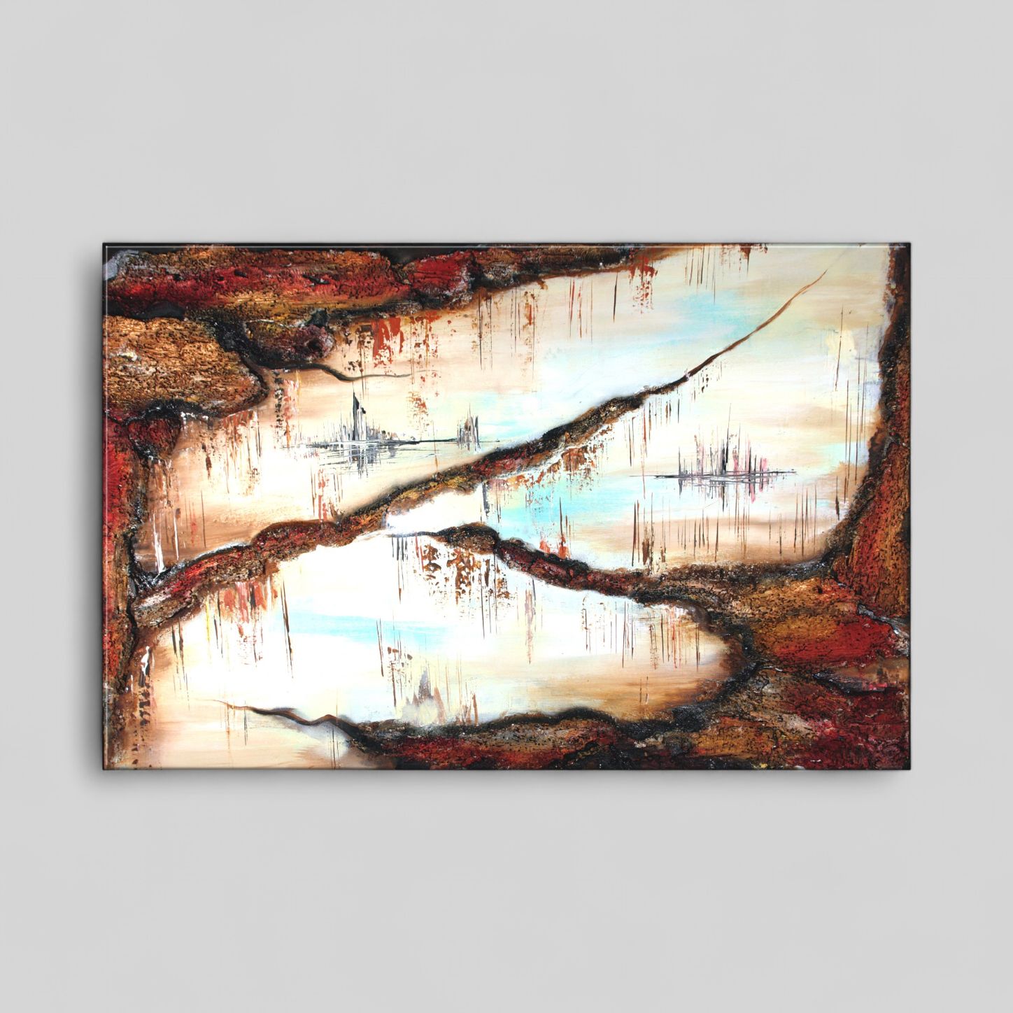 Abstract Collage with Wooden Elements - Unique Color Worlds for Creative Living Ideas
