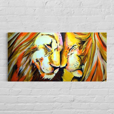 “Two Lions” | Original Acrylic Painting | Hand-Painted Unique Artwork by Larissa Chupakhina