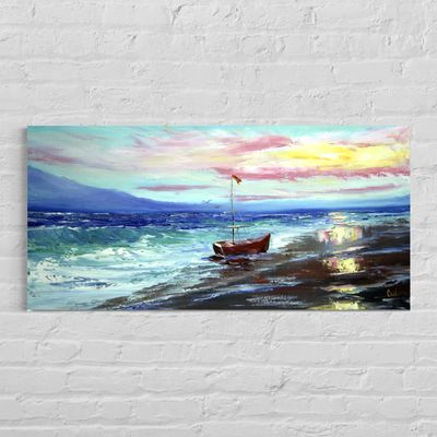 “Rowboat on the Shore” – Impressionistic Depiction of Maritime Serenity