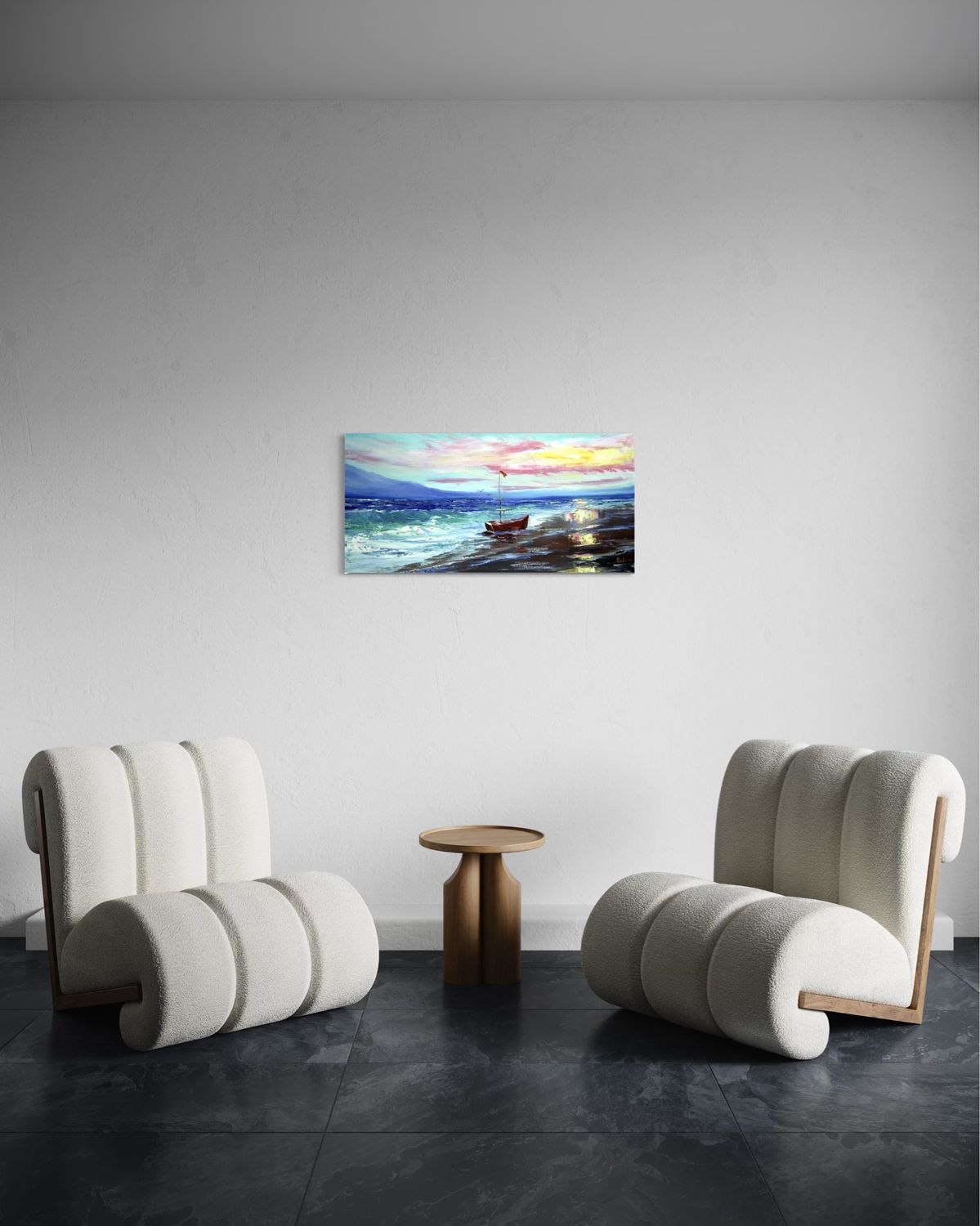 “Rowboat on the Shore” – Impressionistic Depiction of Maritime Serenity