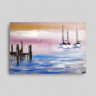 &quot;Sailboat on the Coast of Caorle&quot; – Impressionistic Depiction of Mediterranean Serenity