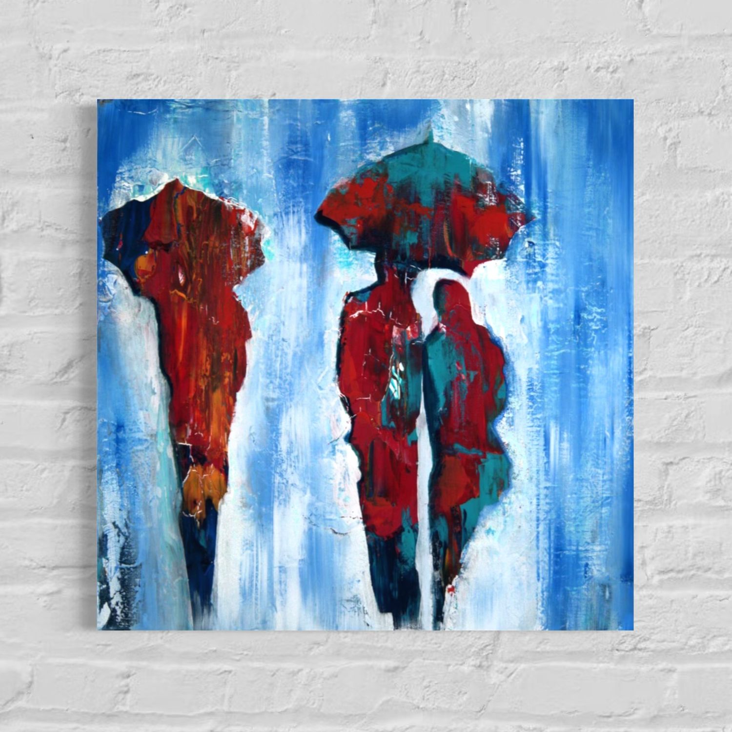 People in the Rain - Original Abstract Painting with Unique Texture