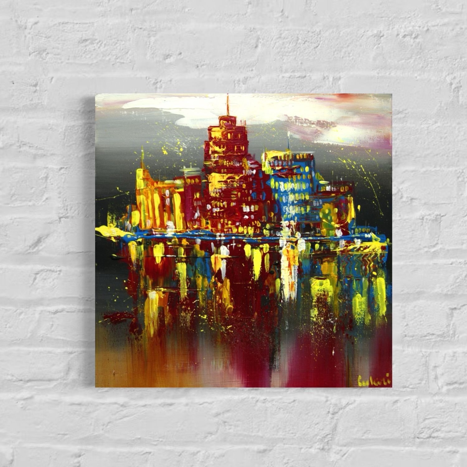 Abstract City Island – Acrylic Painting on Canvas 40 x 40 cm | Original Unique Piece by Larissa Chupakhina