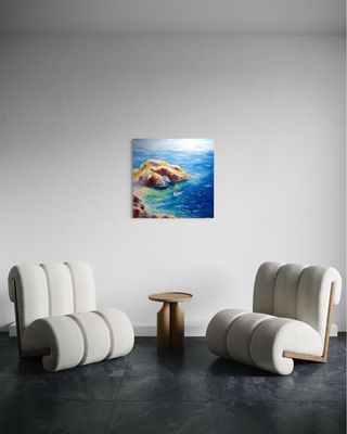 “Sea Shore Sailboat” – Impressionistic Depiction of Maritime Serenity