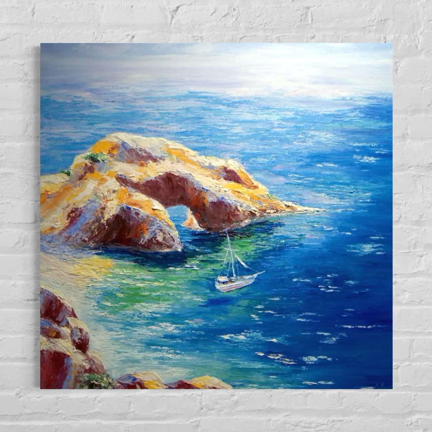 “Sea Shore Sailboat” – Impressionistic Depiction of Maritime Serenity