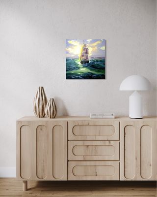 “Sailing Ship at Sea” – Impressionistic Depiction of Maritime Elegance