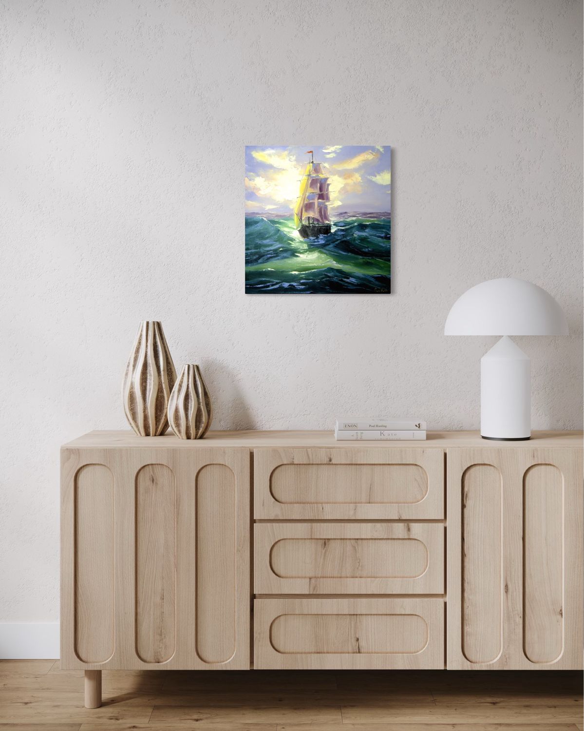 “Sailing Ship at Sea” – Impressionistic Depiction of Maritime Elegance