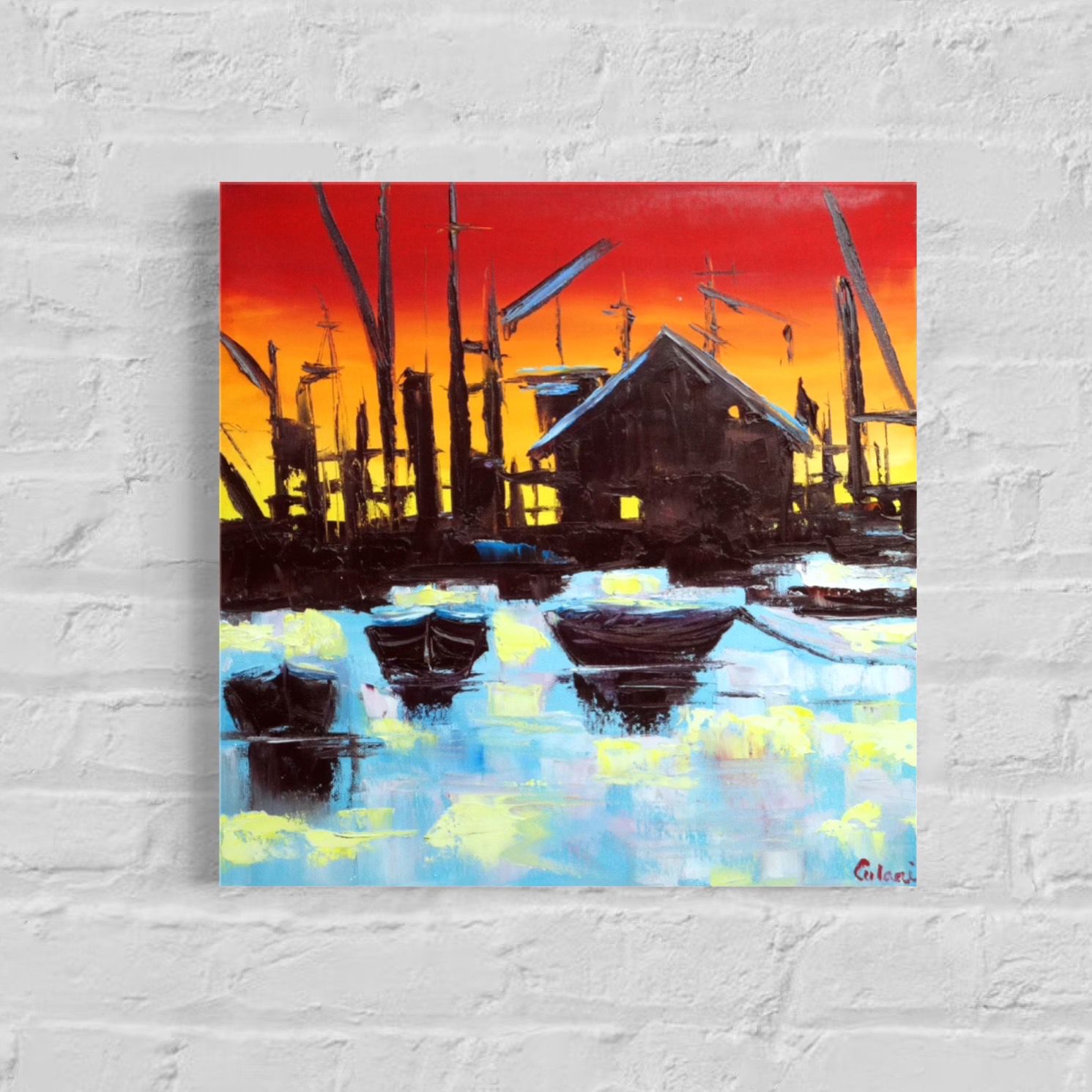 In the Harbor – Impressionist Oil Painting on Canvas | 40 x 40 cm | Original One-of-a-Kind by Larissa Chupakhina In the Harbor – Impressionist Oil Painting on Canvas | 40 x 40 cm | Original One-of-a-Kind by Larissa Chupakhina