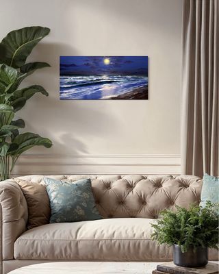 "Moonlight by the Sea" – Impressionistic Depiction of Nocturnal Ocean Romance