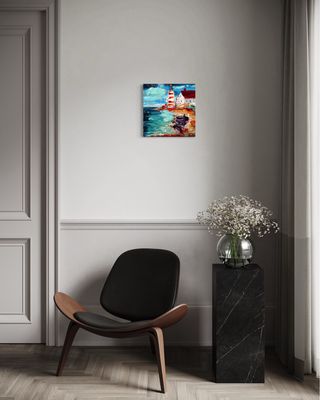 “Lighthouse on the Shore” – Impressionistic Depiction of Maritime Serenity