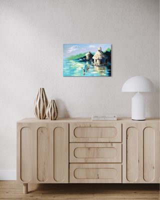 "Fishing Village" – Impressionistic Depiction of Mediterranean Idyllic Scene