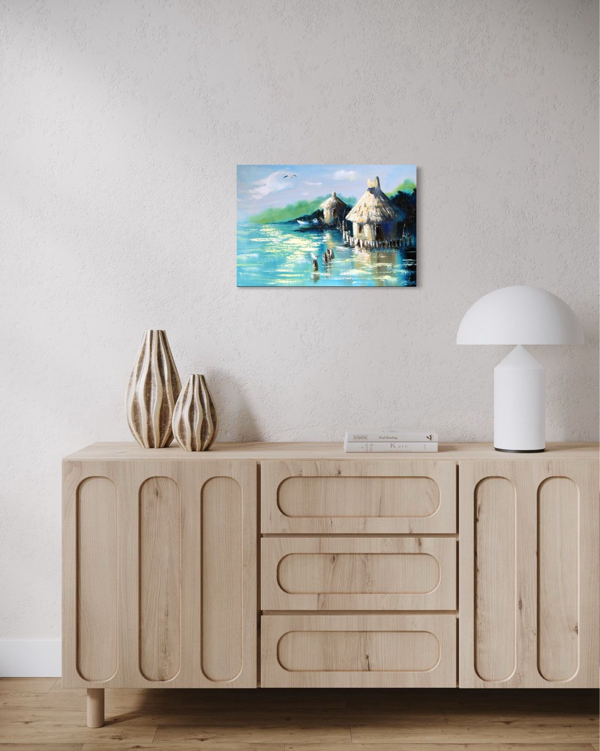 "Fishing Village" – Impressionistic Depiction of Mediterranean Idyllic Scene