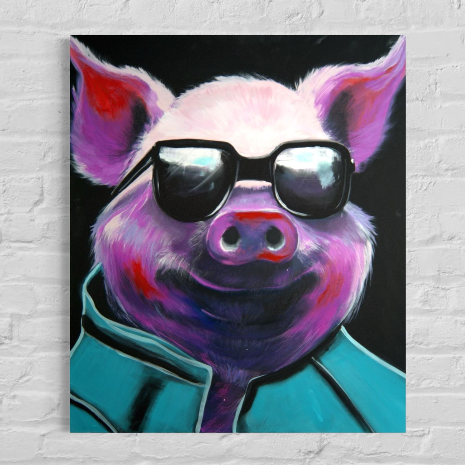Portrait of a Piglet with Sunglasses