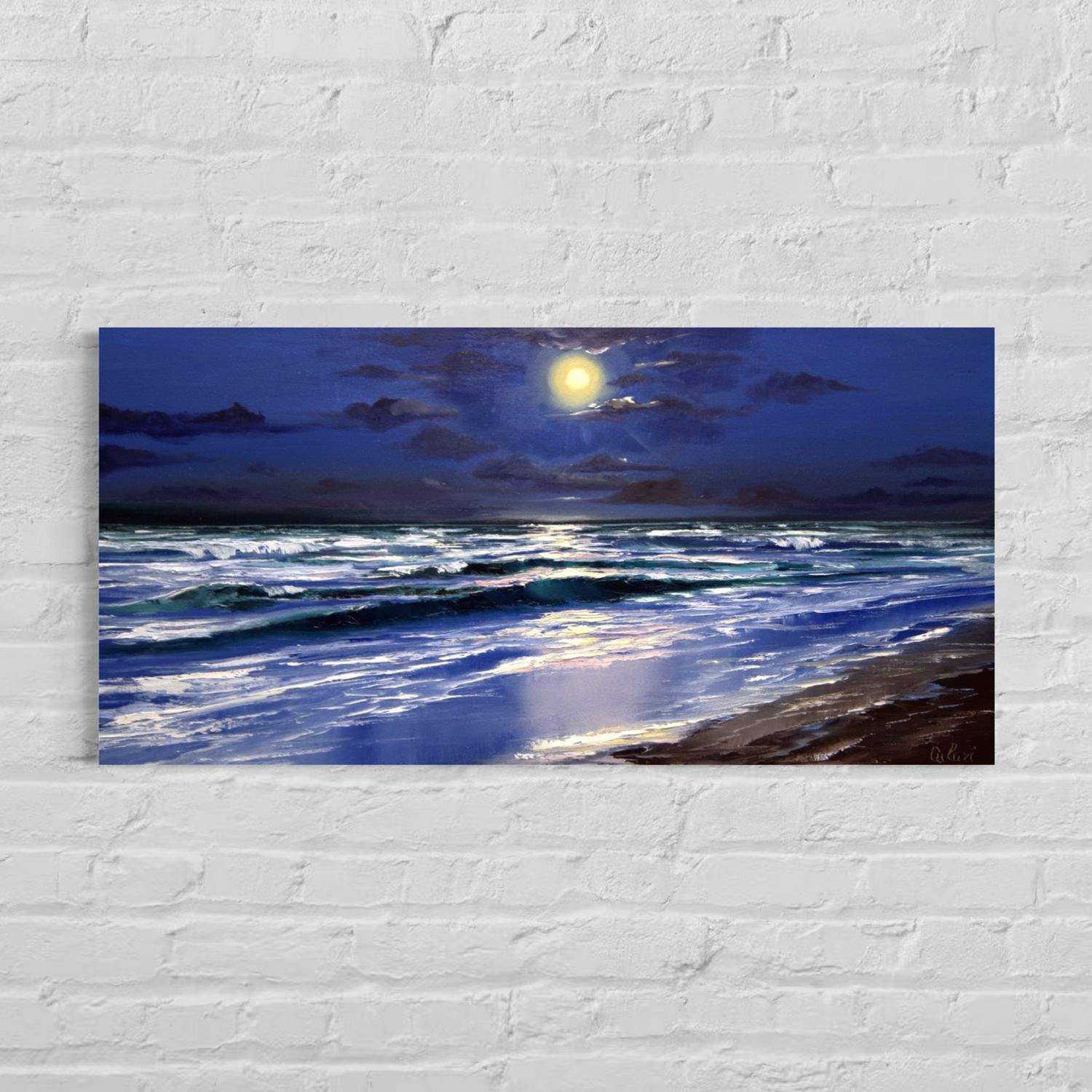 "Moonlight by the Sea" – Impressionistic Depiction of Nocturnal Ocean Romance