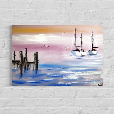 "Sailboat on the Coast of Caorle" – Impressionistic Depiction of Mediterranean Serenity
