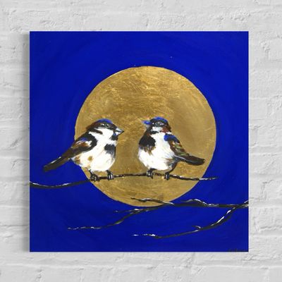 Two Sparrows at Sunset – A Painting by Chupakhina Larissa (Culari)