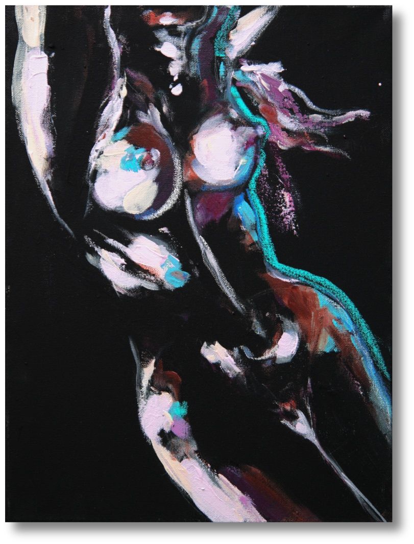 "Veiled Silence" – Original Acrylic Painting Nude Art | Hand-Painted Unique Piece by Larissa Chupakhina