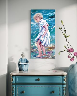 “Girl” | Original Oil Painting by the Sea | Hand-Painted Unique Artwork by Larissa Chupakhina