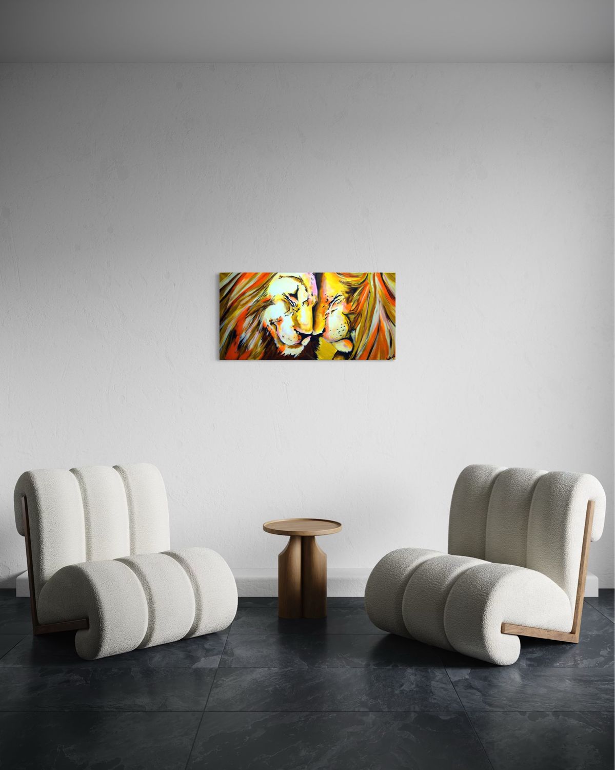 “Two Lions” | Original Acrylic Painting | Hand-Painted Unique Artwork by Larissa Chupakhina