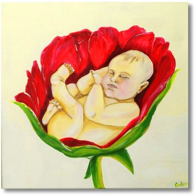 "Baby" | Original Acrylic Painting with Flowers | Hand-Painted Unique Piece by Larissa Chupakhina