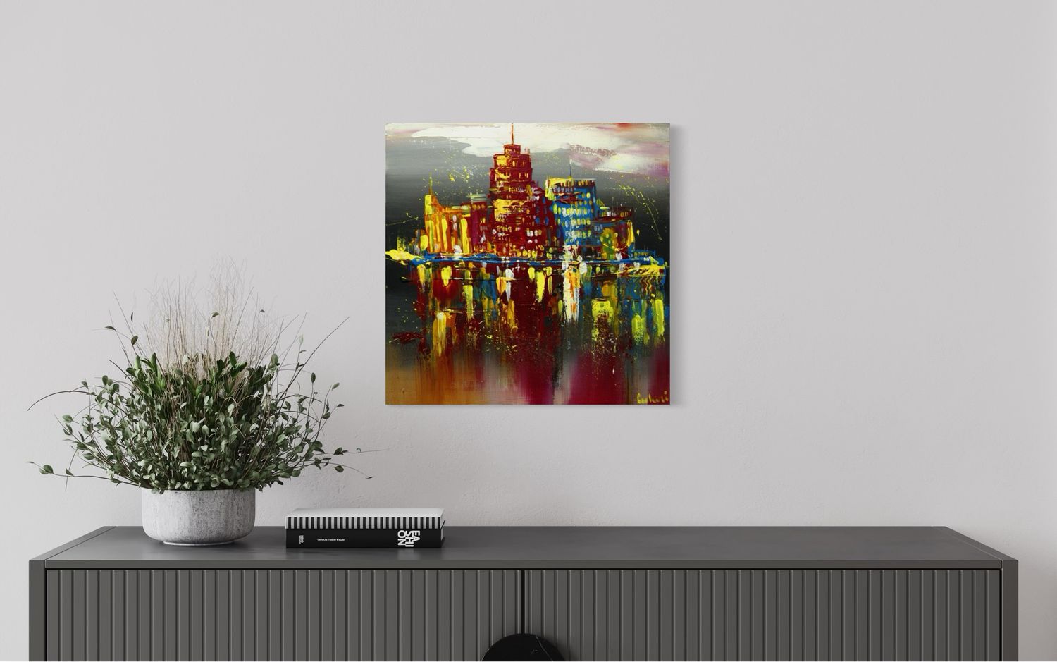Abstract City Island – Acrylic Painting on Canvas 40 x 40 cm | Original Unique Piece by Larissa Chupakhina