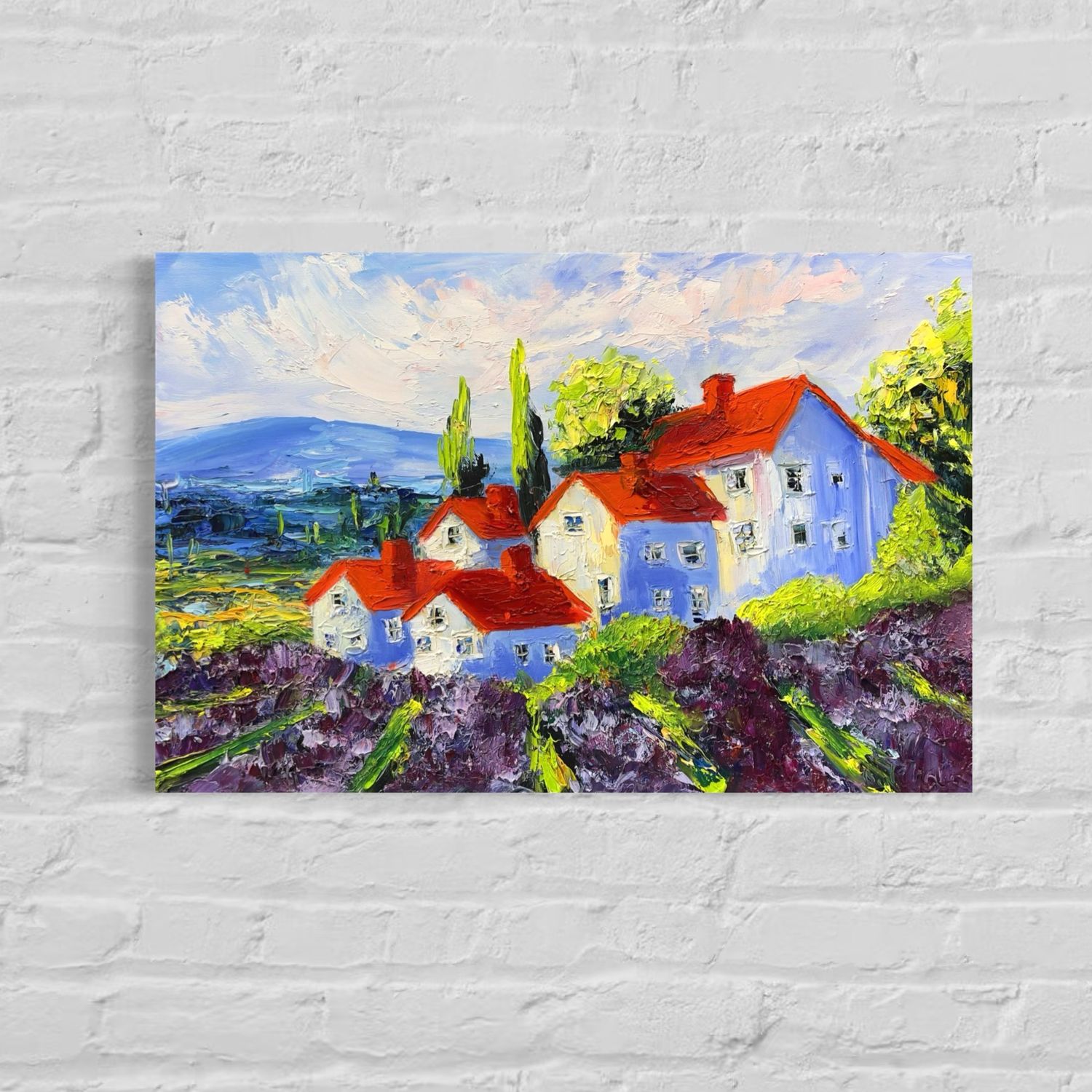 "Tuscany with Red Roofs" – Mediterranean Landscape Painting in Oil