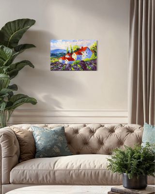 "Tuscany with Red Roofs" – Mediterranean Landscape Painting in Oil