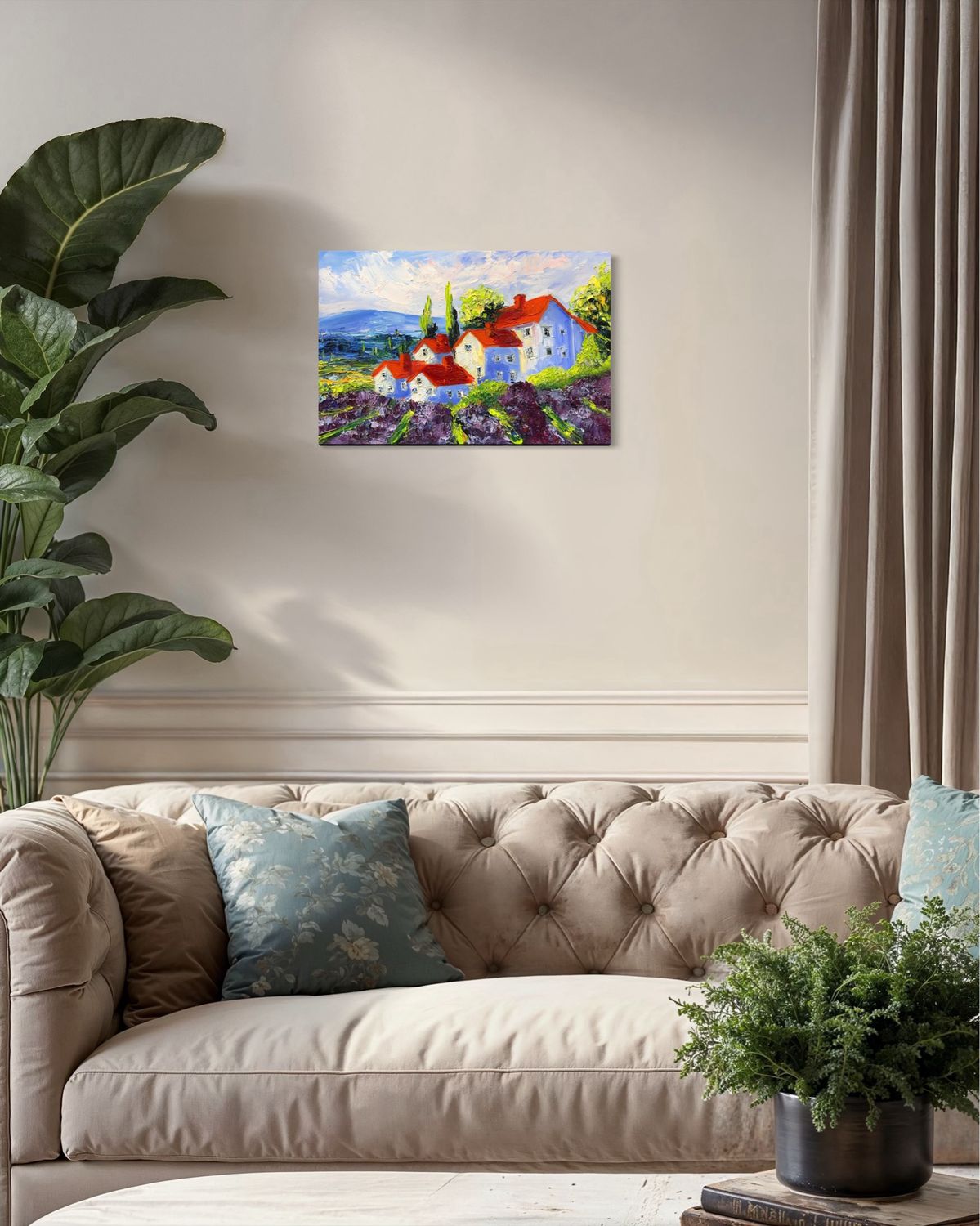 "Tuscany with Red Roofs" – Mediterranean Landscape Painting in Oil