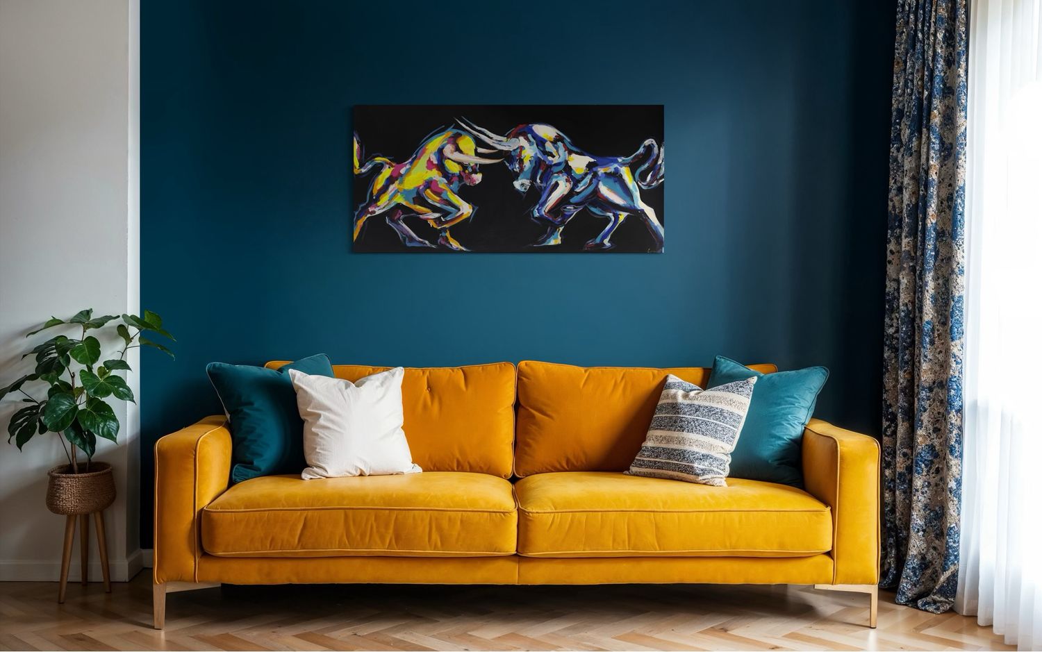 "Power and Confrontation" – Spontaneous Realistic Depiction of Two Bulls in Motion
