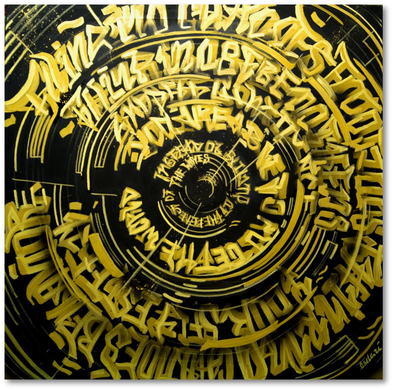 “Golden Spiral Voices” – Contemporary Acrylic Painting with Calligraphic Spiral Composition “Golden Spiral Voices” – Contemporary Acrylic Painting with Calligraphic Spiral Composition