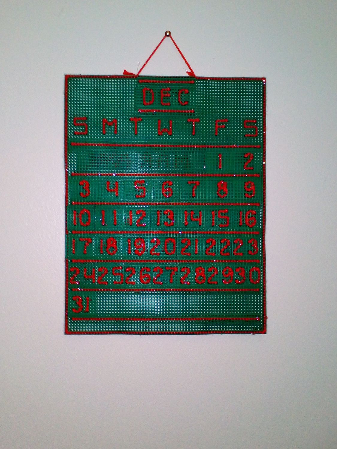 Custom Craft Calendar Primary: Christmas Green. Secondary:  Red/Shimmering Gold highlight.