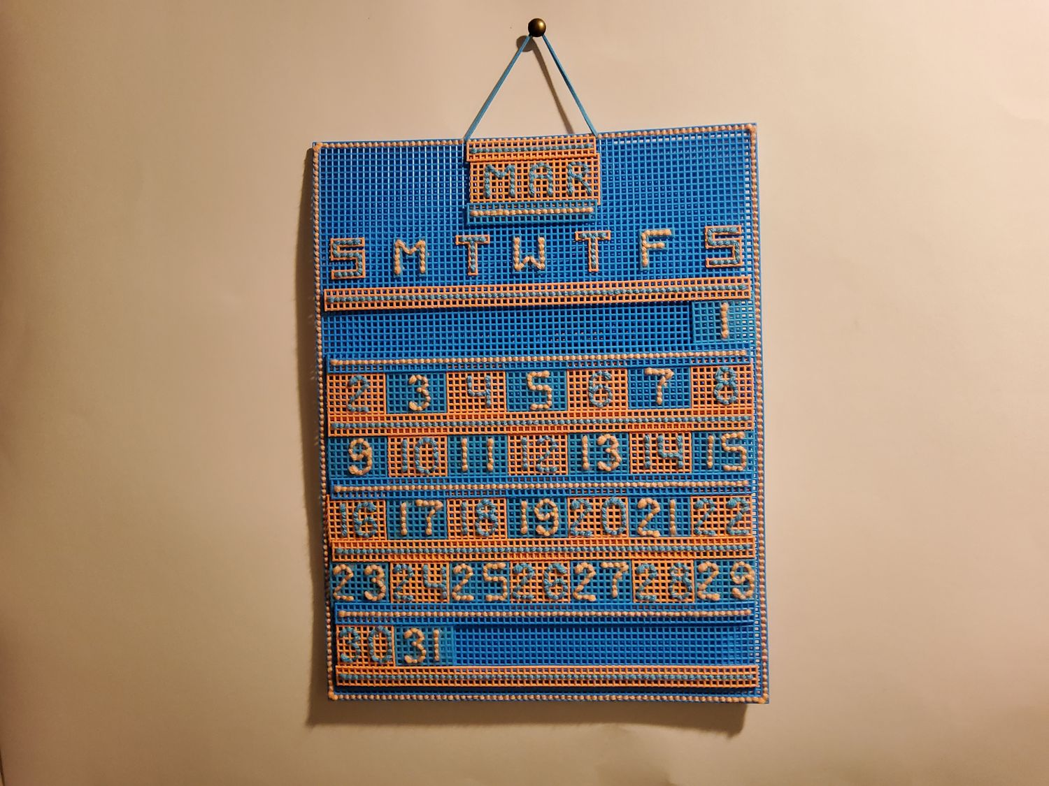 Custom Craft Calendar Primary: Bright Blue, Peach. Secondary: Light Teal, Peach. (Funfetti)