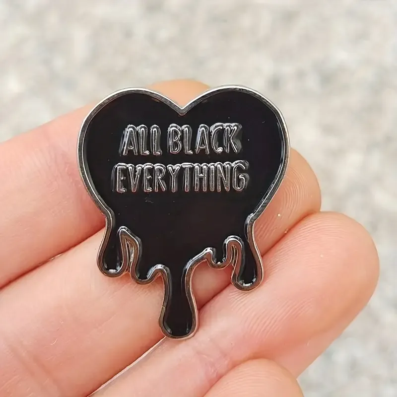 Alloy Heart-Shaped &quot;All Black Everything&quot; Pin