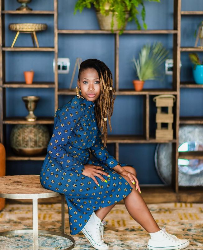 Kefiloe Dress - Navy Green Print