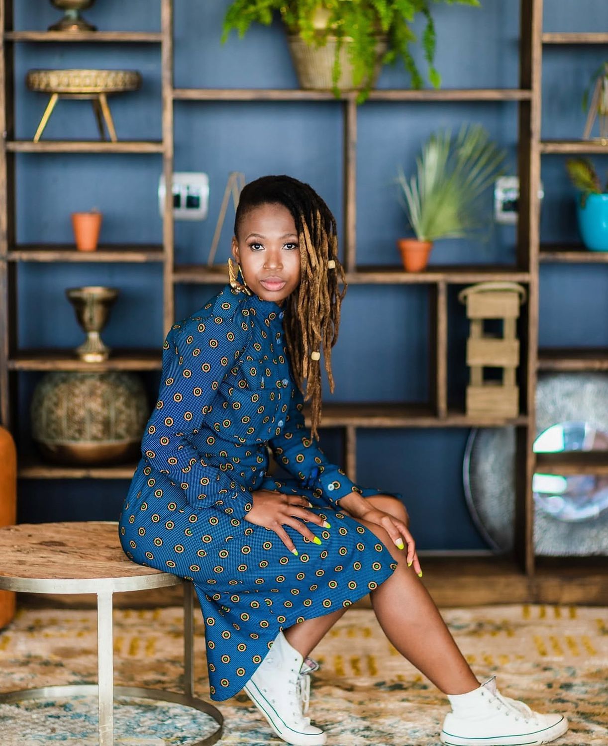 Kefiloe Dress - Navy Green Print