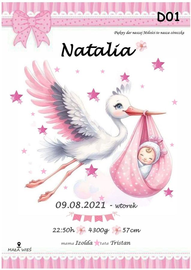 Metryczki  dla DZIEWCZYNKI A4