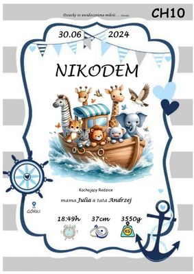 Spersonalizowany plakat z okazji narodzin - model statek zwierzątek