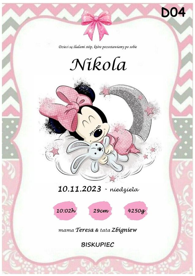 Spersonalizowany plakat z okazji narodzin - model śpiąca myszka Mini