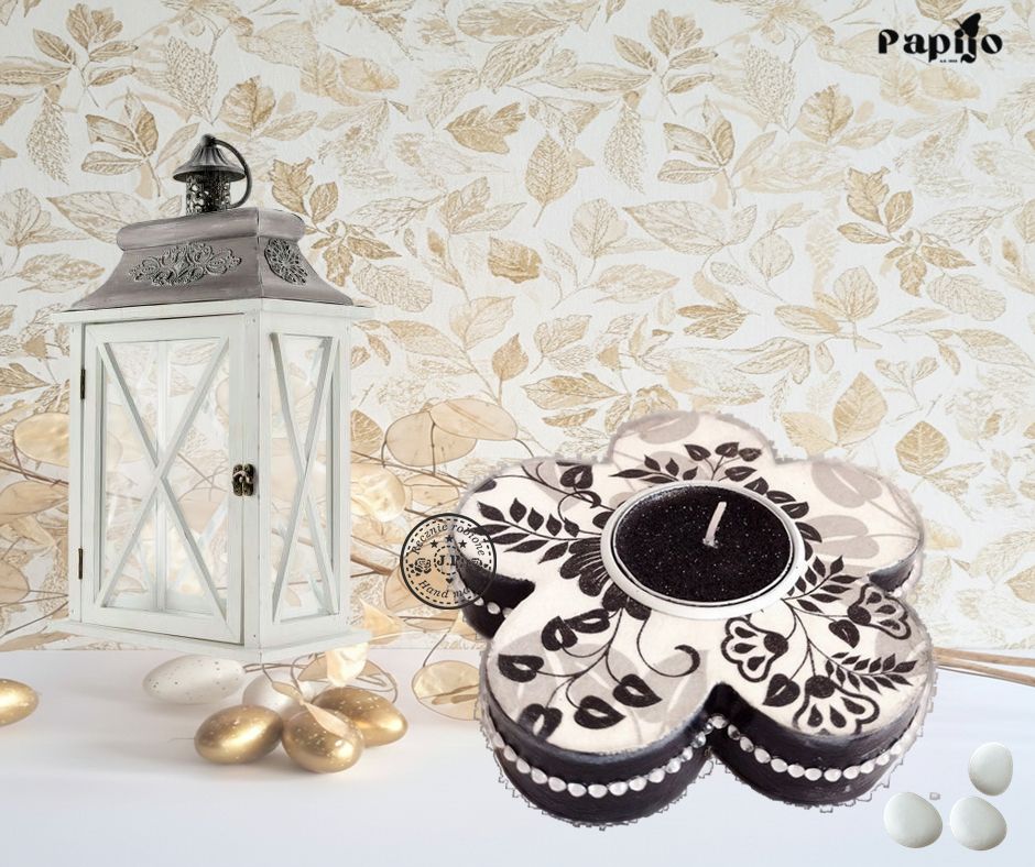 Świecznik kwiatek srebrno-czarny