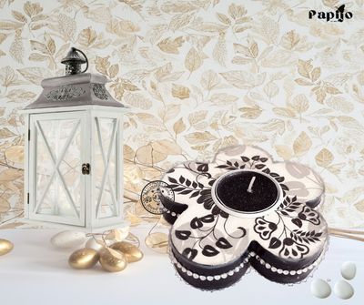 Świecznik kwiatek srebrno-czarny