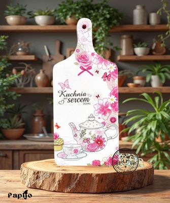 Ozdobna deska z czajniczkiem z różą
